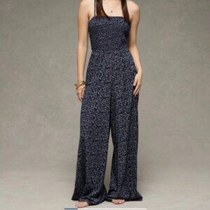 American Eagle Blue Jumpsuit with White Floral Pattern - NEVER WORN (NWT)